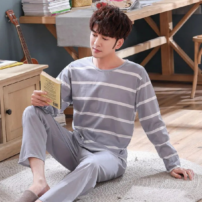 Men's Striped Long-Sleeved Pajamas | Comfortable Sleepwear Set