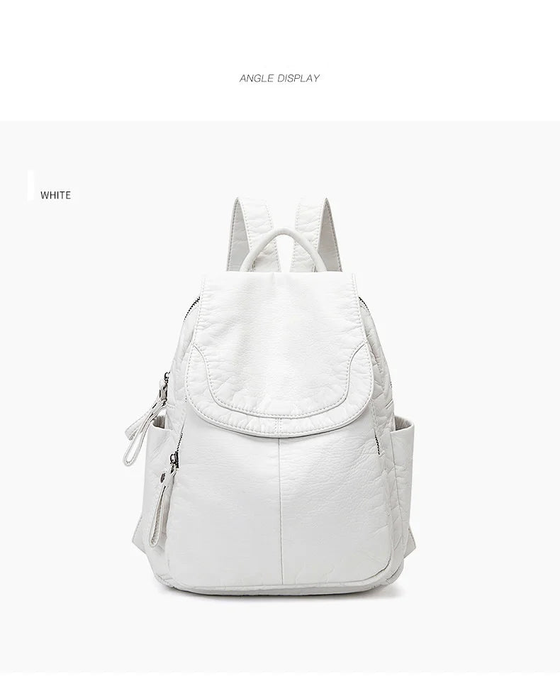 Stylish Women's White Washed Leather Backpack for Casual Travel