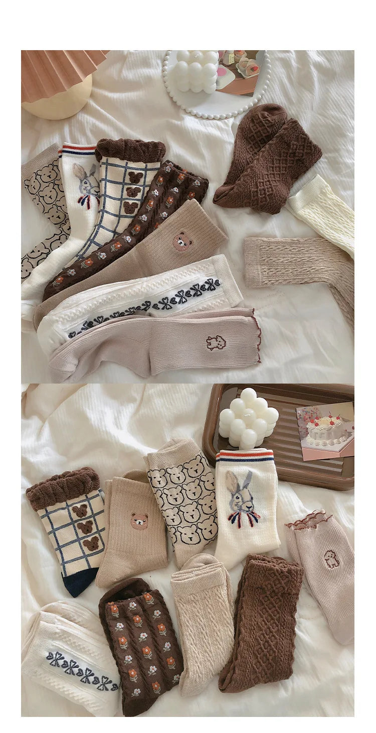 Cute Cartoon Bear Women's Winter Socks | Cozy Kawaii Cotton Socks
