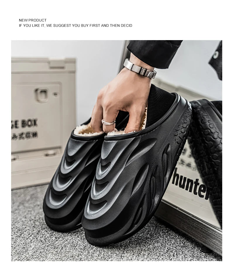 Men’s Velvet-Lined Winter Slippers | Cozy Non-Slip House Shoes