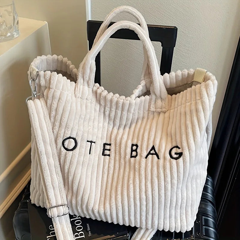 Bolso de mano de terciopelo a rayas de gran capacidad | Bolso tote elegante y versátil