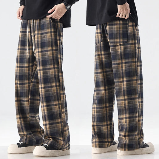 Pantalones casuales a cuadros para hombre | Pantalones holgados de estilo urbano para todas las estaciones