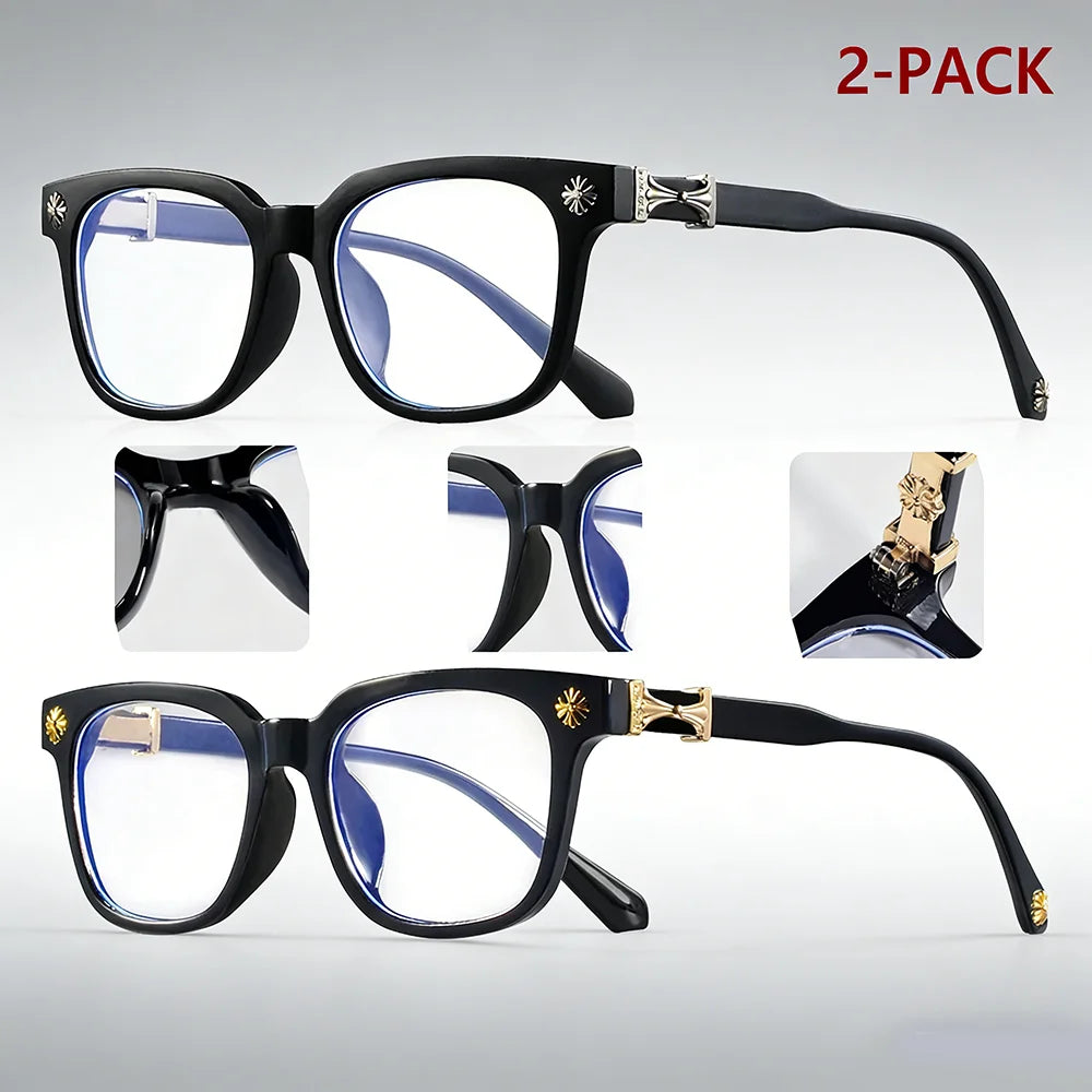 Classic 2Pcs Square Anti Blue Light Glasses For Men And Women Black & Transparent Frame Unisex Computer Wearing Women Glasses