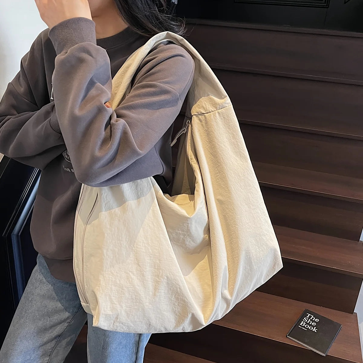 Large Nylon Tote Bag for College & Everyday Use | Stylish & Functional