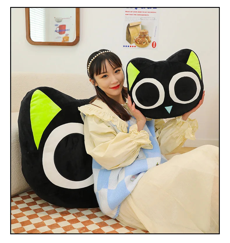 Kawaii Black Cat Plush Toy | Adorable Big Eye Cat Pillow