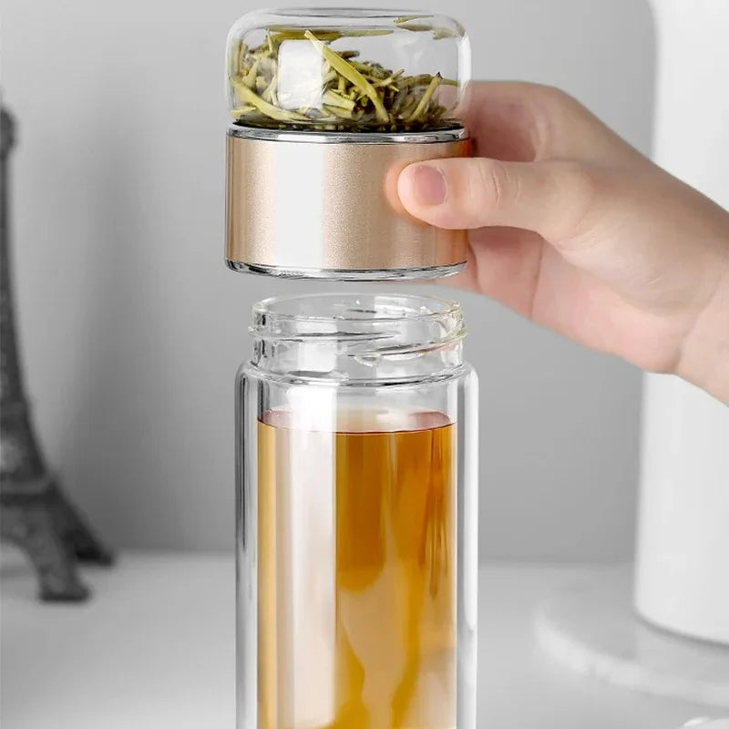 High Borosilicate Glass Double Layer Tea Infuser Water Bottle