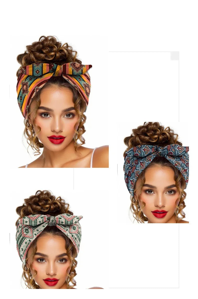 Bohemian Printed Rabbit Ear Elastic Headband | Stylish Accessory