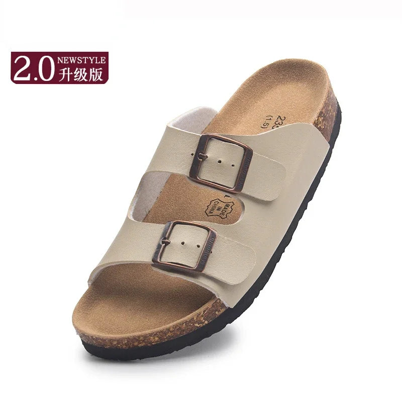 Men's Casual Buckle Cork Slippers | Comfortable Summer Footwear