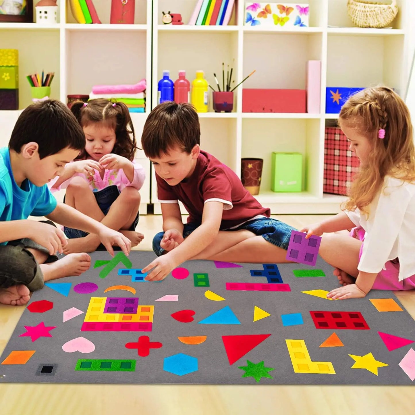 64-Piece Preschool Shape Teaching Felt Board Set for Toddlers