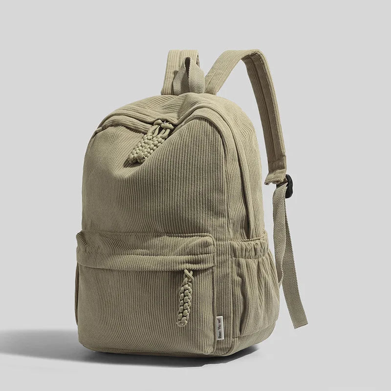 Stylish Neutral Corduroy Backpack | Versatile Large Capacity Daypack