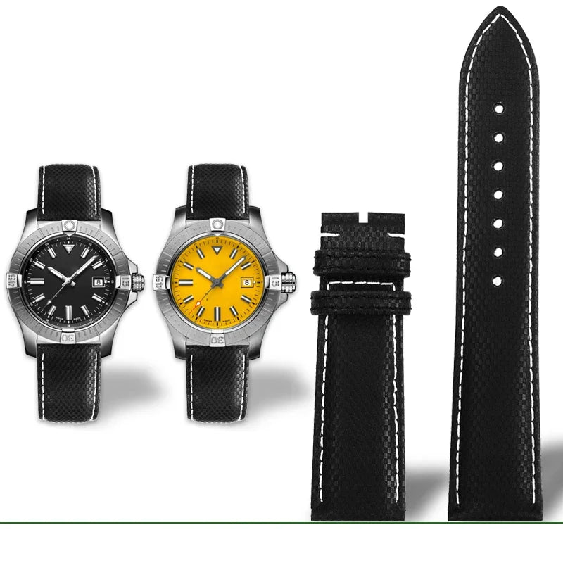 Versatile Yellow Nylon Leather Watch Strap | 22mm Men's Band
