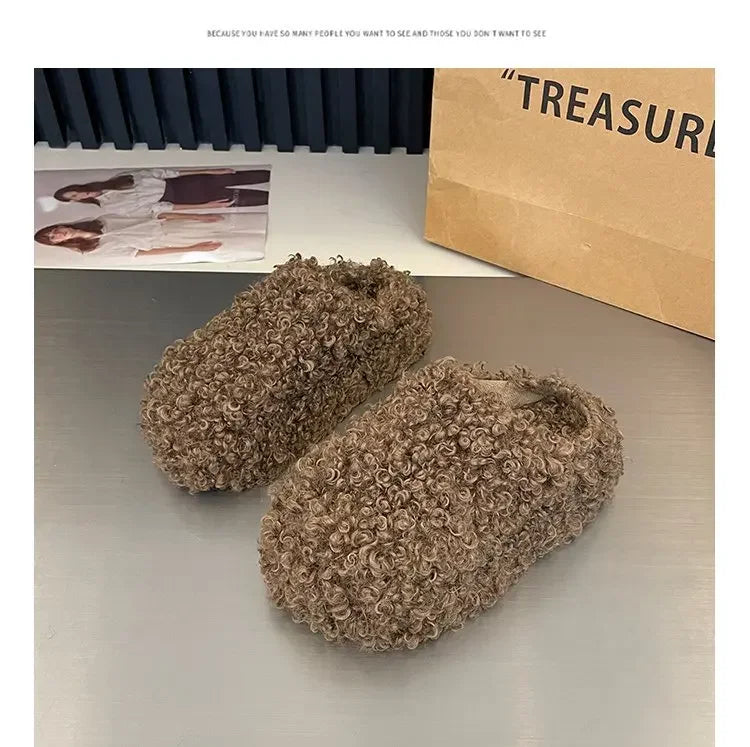 Warm Plush Closed Toe Mules | Women's Winter Indoor Slippers