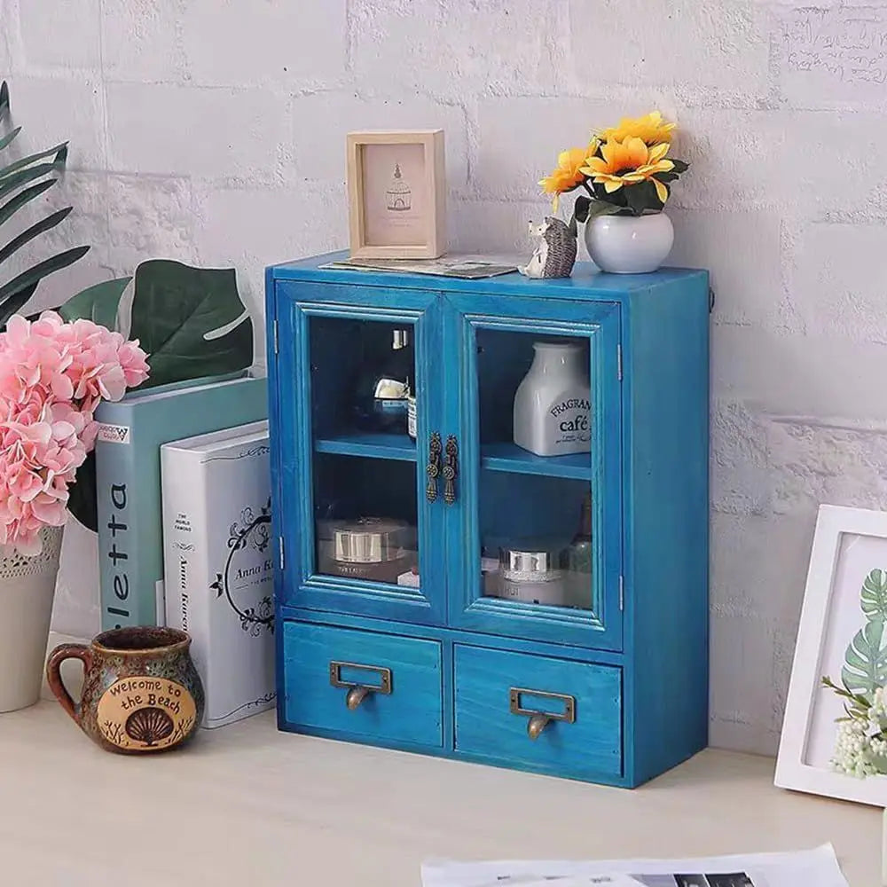 Vitrina En Miniatura de Madera Vintage | Almacenamiento Montado en la Pared