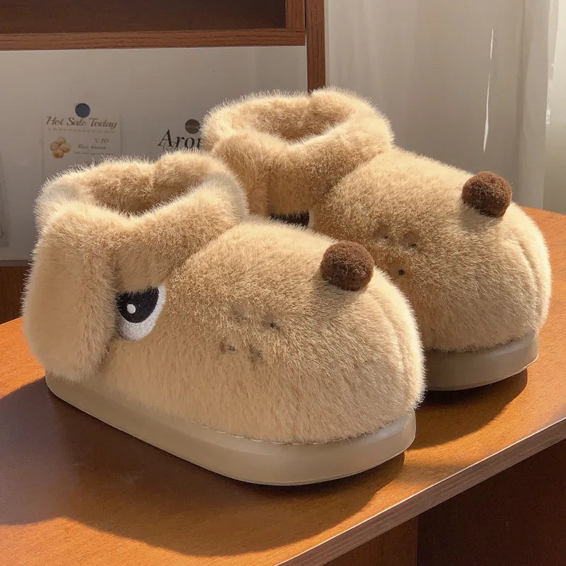 Women's Cute Cartoon Dog Plush Slippers | Fluffy Warm House Shoes
