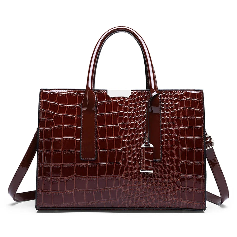 Bolso elegante de charol con cocodrilo | Bolso de lujo para mujer