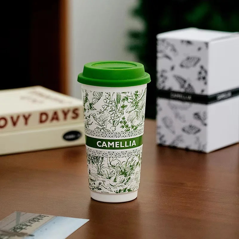 Taza de Café de Cerámica de Gran Capacidad con Tapa de Silicona | Elegante y Práctica
