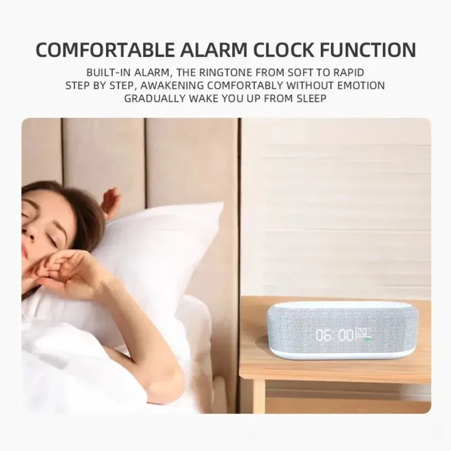 15W Wireless Charger Alarm Clock with LED Night Light — Multifunction Bedside Dock, Digital Thermometer & Time Display for iPhone 17 / 16 / 15 / 14 / 13 & Qi-Compatible Phones