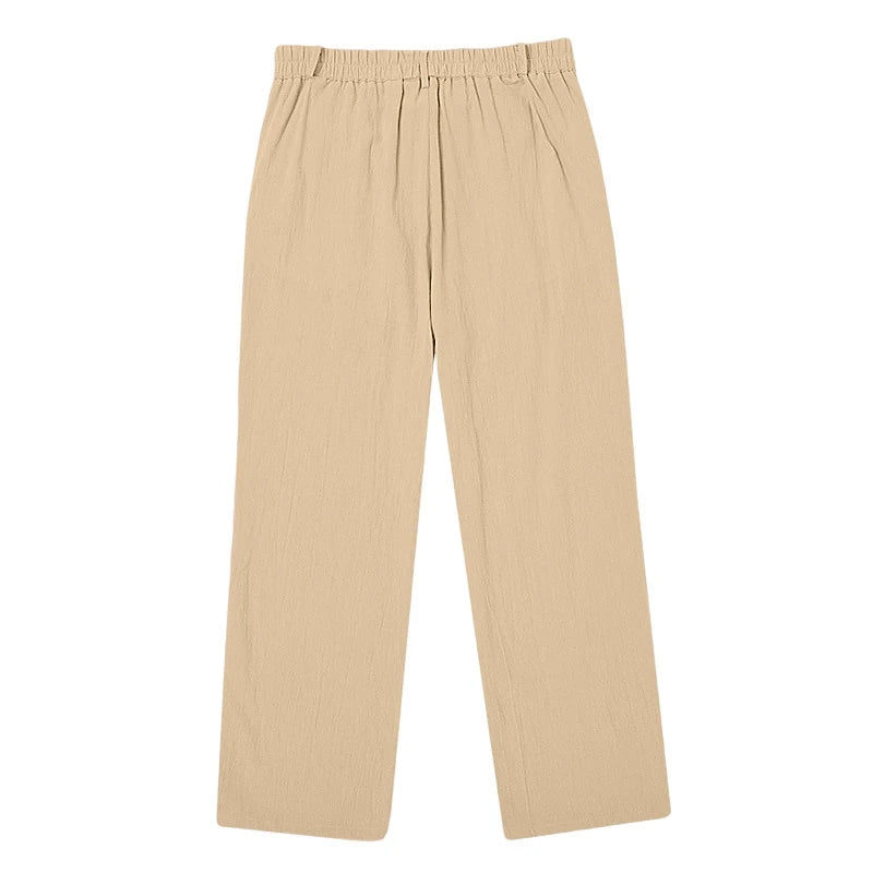 Pantalones casuales de lino para hombre | Elegantes pantalones sueltos de cintura alta