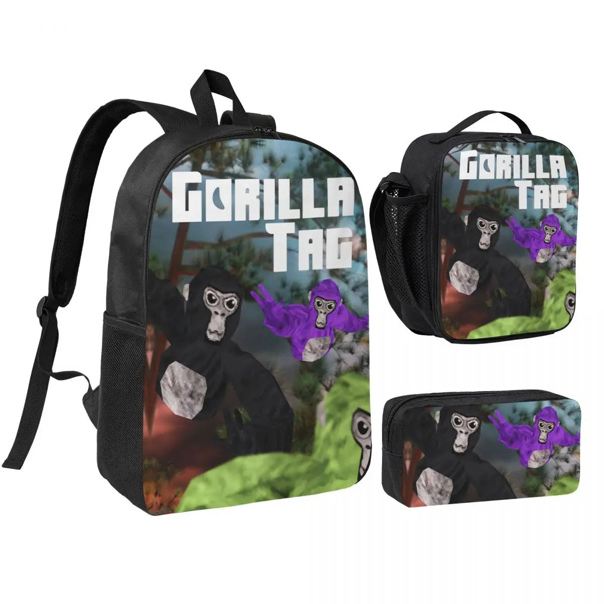 Stylish Black and White Gorilla Backpack Set for Teens | Versatile Bags