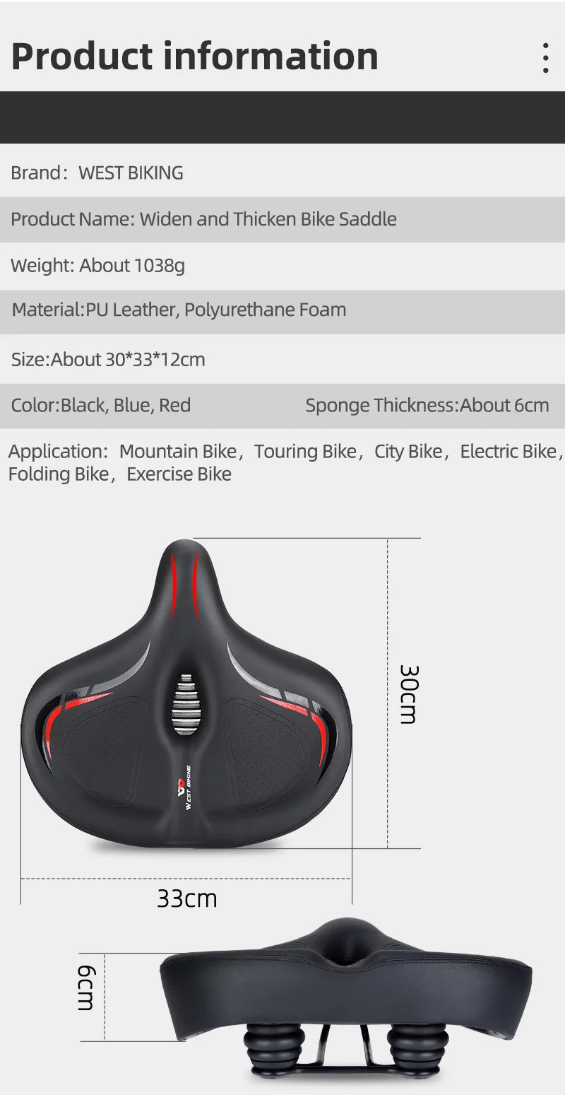 Oversize Comfortable Bicycle Saddle | Breathable Bike Seat Cushion