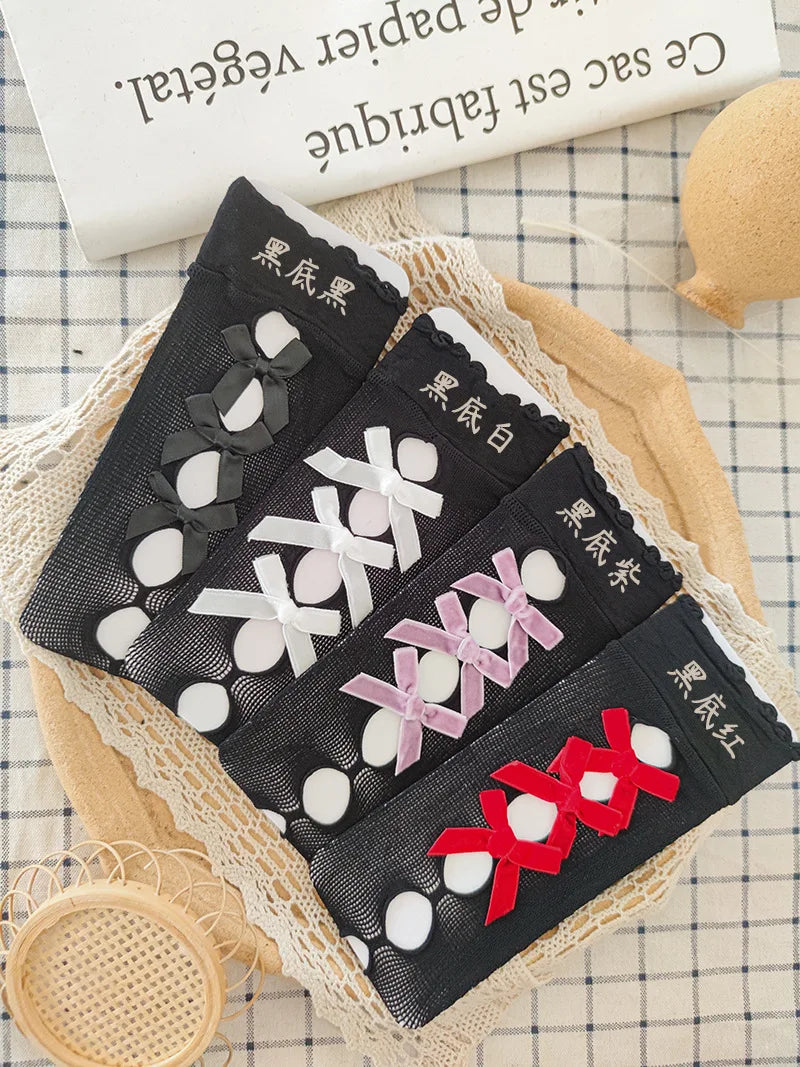 Kawaii Hollow Out Mesh Fishnet Socks | Cute Bow Long Stockings