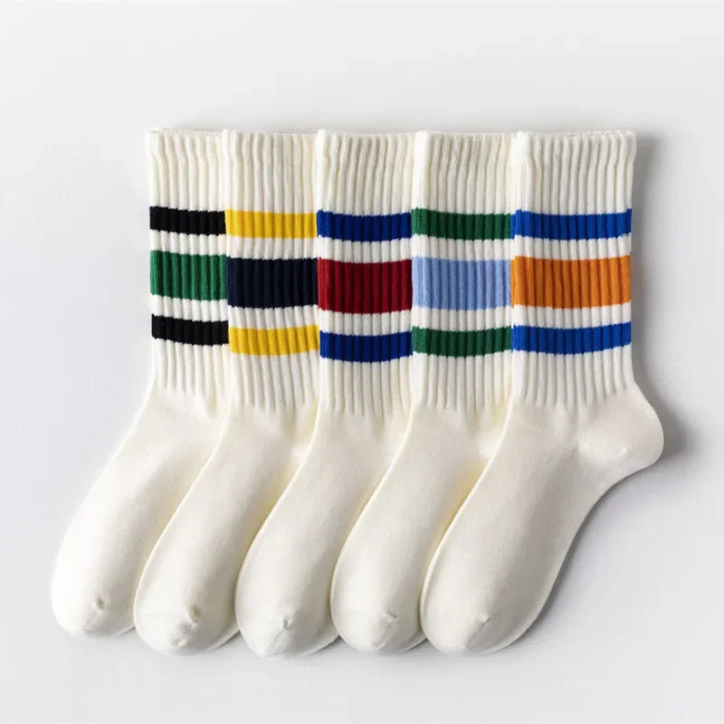 Vintage Striped Medium Tube Socks | Unisex Terry Sports Socks