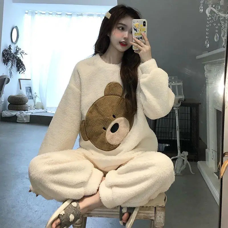 Women's Cozy Flannel Two Piece Winter Pajama Set | Cute Cartoon Design