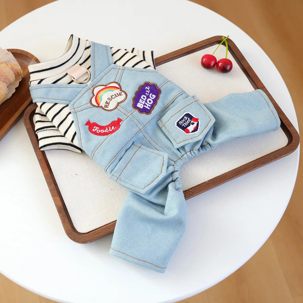 Small Dog Denim Overalls | Fun Patches Puppy Jumpsuit