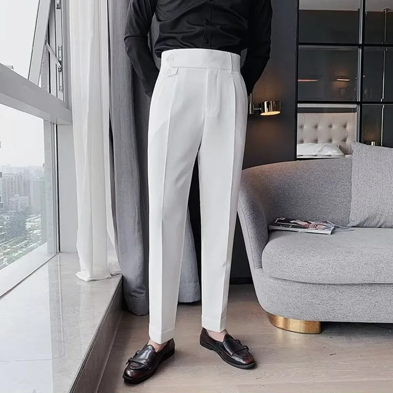 Stylish High Waist Slim Fit Suit Pants for Men | Comfortable Fashion