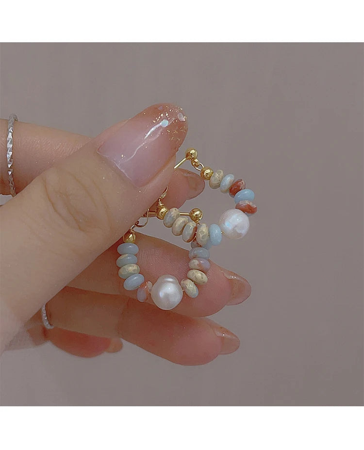 Elegant Natural Stone Beaded Pearl Pendant Earrings for Women