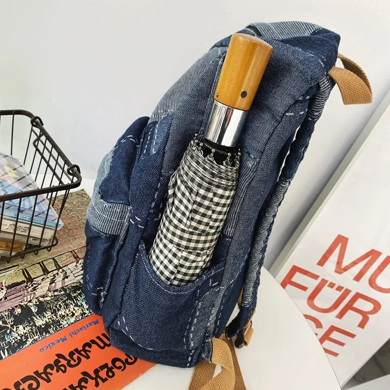Trendy Washed Denim Backpack | Stylish College Laptop Bag
