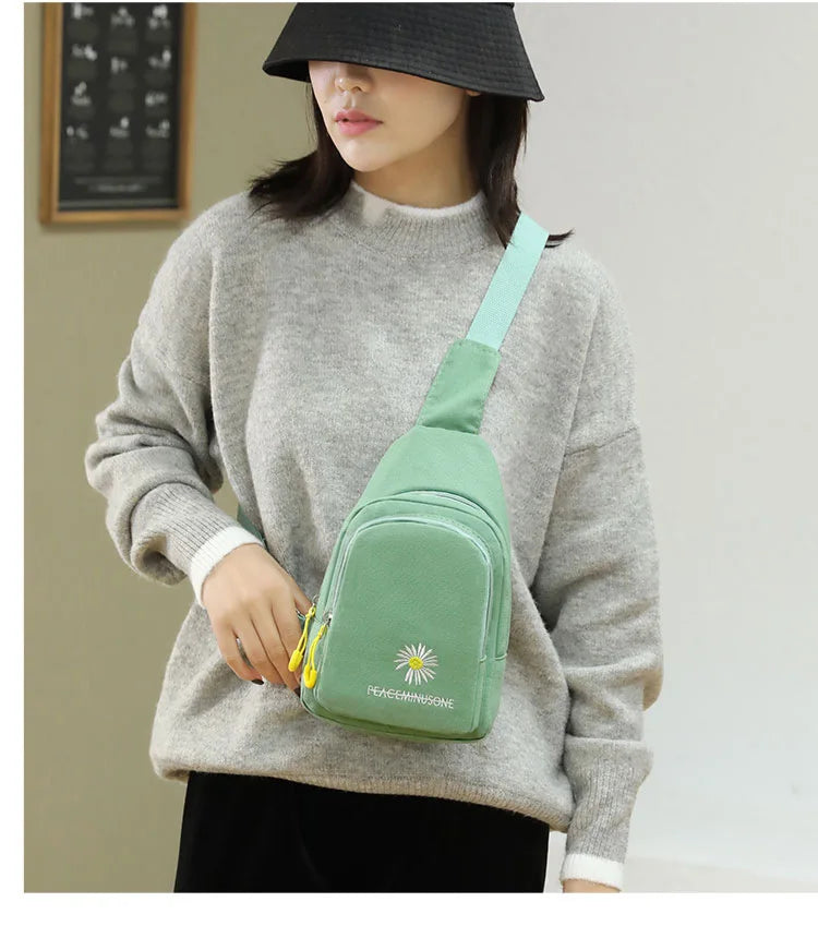 Chic Embroidered Canvas Chest Bags for Women | Versatile Crossbody Style