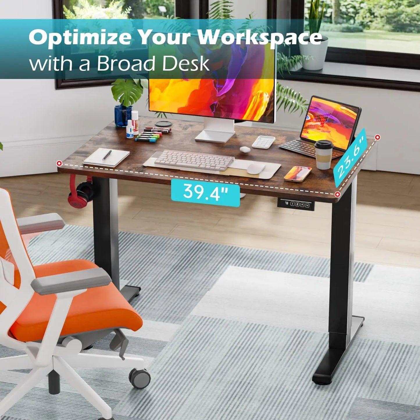 40 Inch Electric Standing Desk with Memory Functions for Home Office