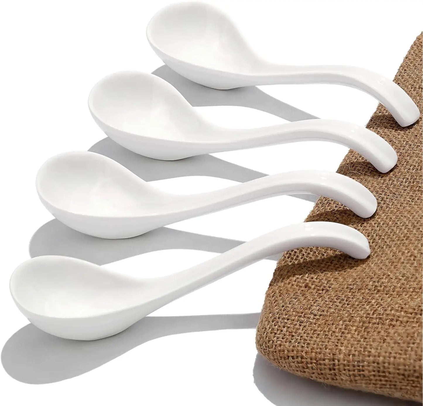 Asian Ceramic Soup Spoon | Long Handle & Non-Slip Design