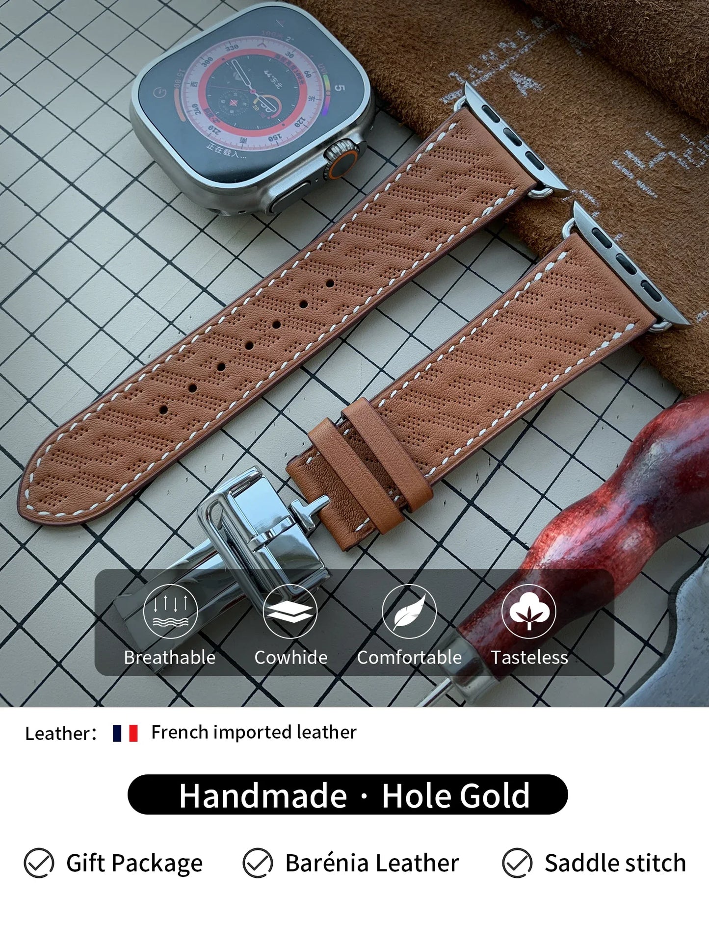 High Quality Genuine Leather Watch Band | Deployment Buckle Strap