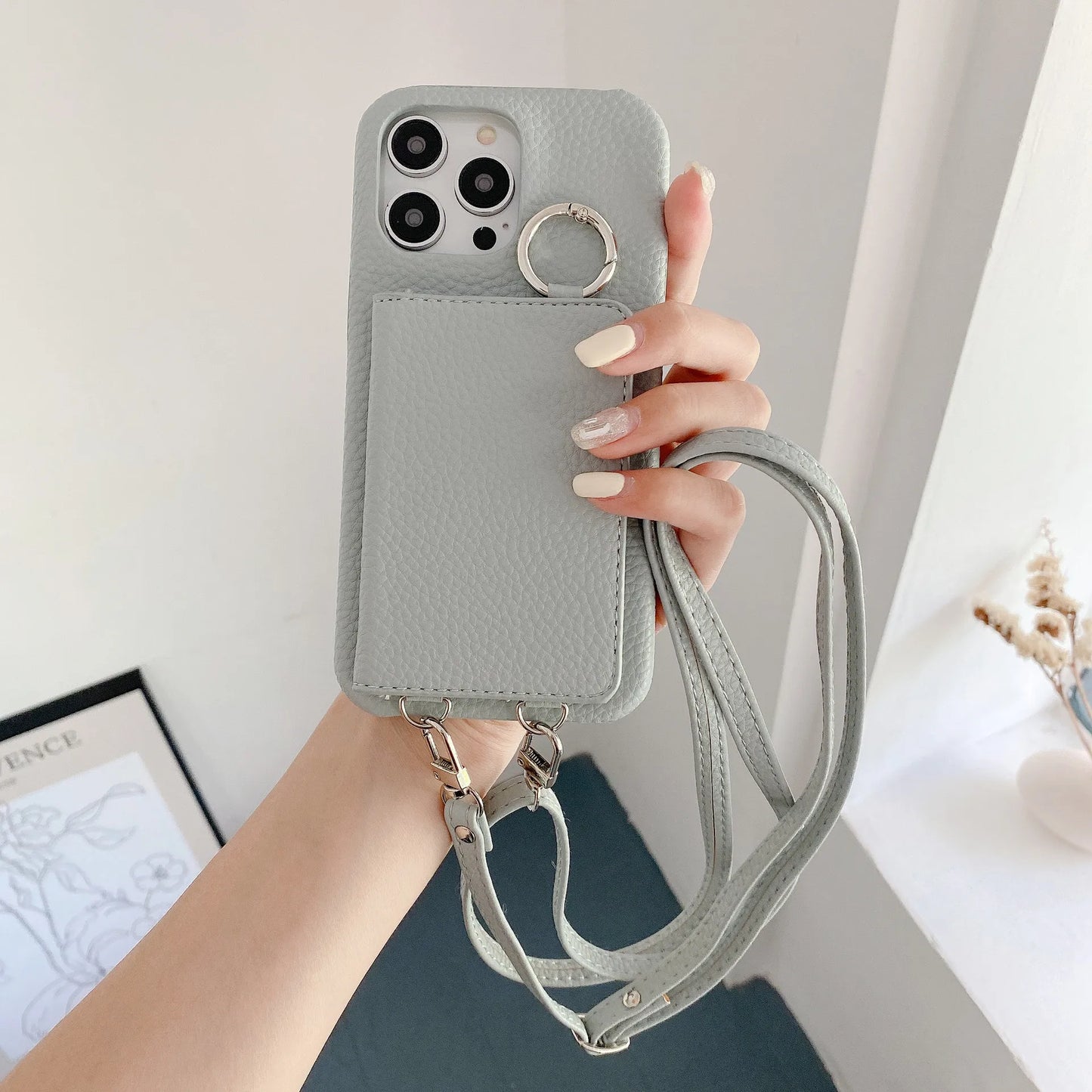 Elegant Ring Holder Mirror Card Slot Case for iPhone
