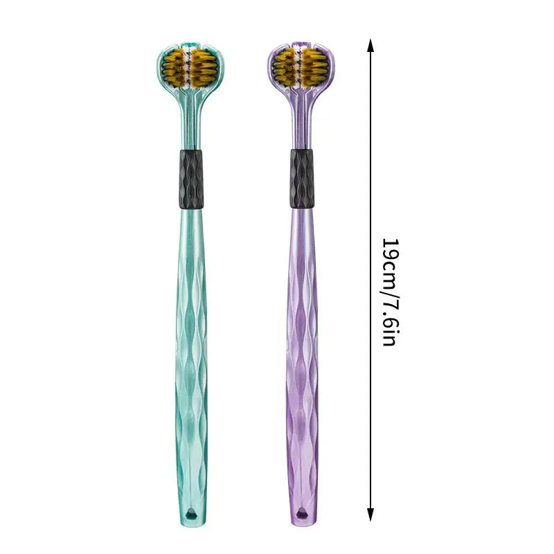 2pcs 3D Stereo Three-Sided Toothbrush Ultra Fine Soft Hair Adult Toothbrushes Tongue Scraper Oral Care 360° Cleaning Teeth Brush
