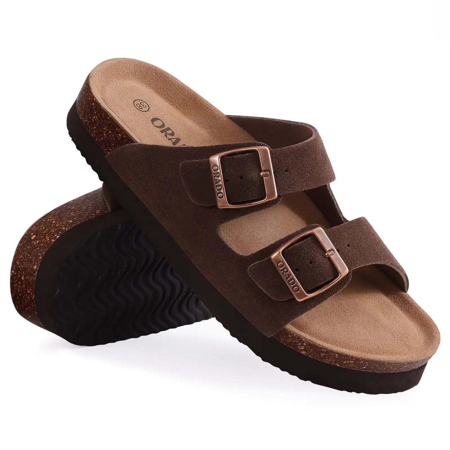 Women's Suede Sandals | Adjustable Buckle Cork Platform Footwear