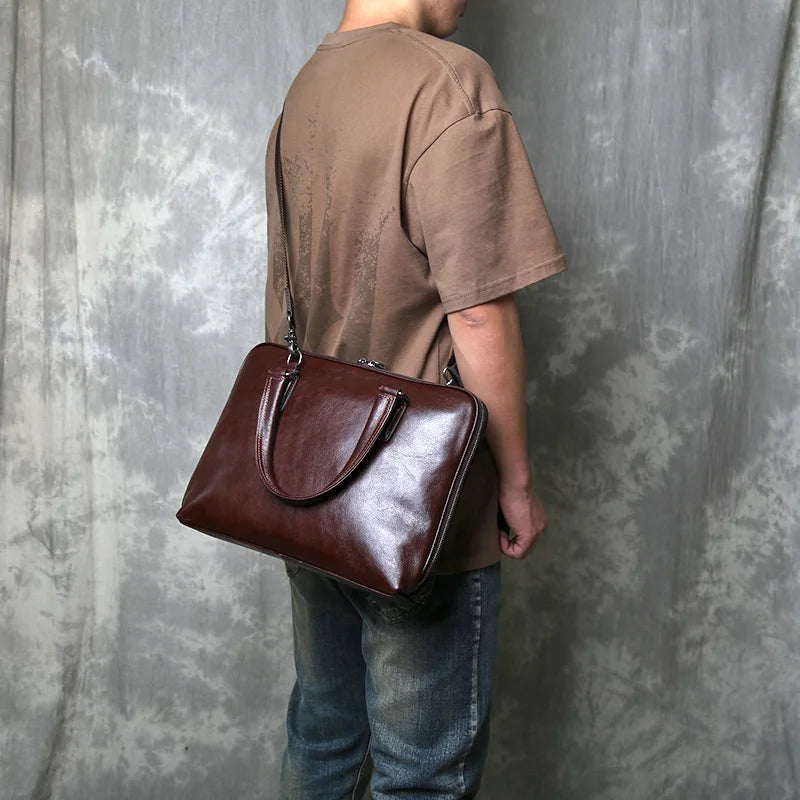 Men's Casual Leather Briefcase | Stylish Business Handbag