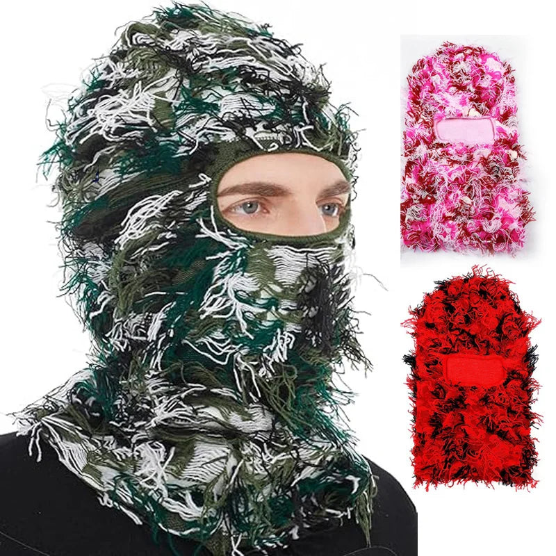 Unisex Distressed Knit Balaclava | Fuzzy Winter Ski Mask