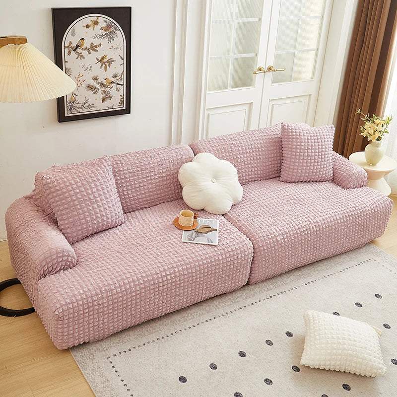Solid Color Bubble Popcorn Sofa Cover | Elastic & Durable Fit