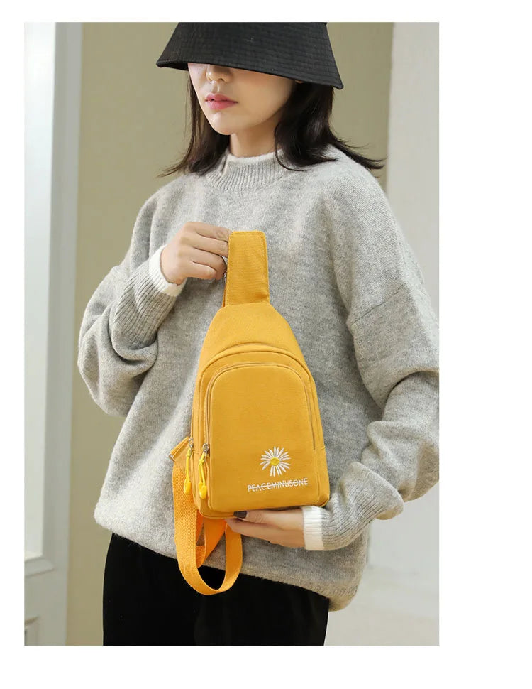 Chic Embroidered Canvas Chest Bags for Women | Versatile Crossbody Style