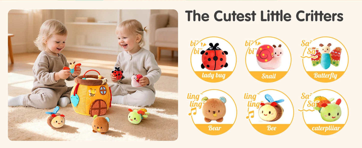 Plush Baby Beehive Toy with Stuffed Farm Animals | Sensory Fun