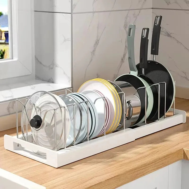 Expandable Kitchen Pot Pan Organizer | Adjustable Lid Storage