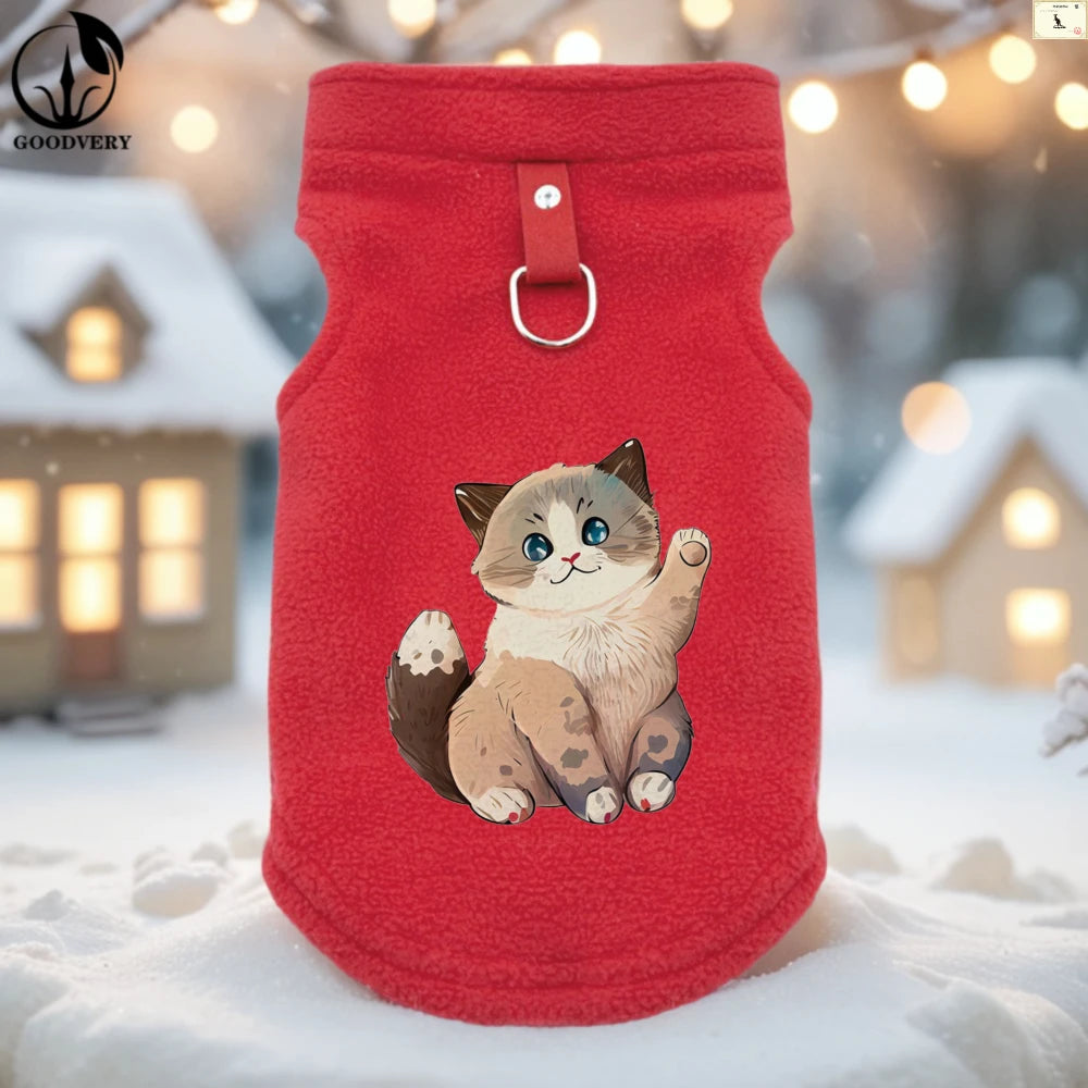 Suéter polar de invierno con estampado de gatos lindos para mascotas pequeñas