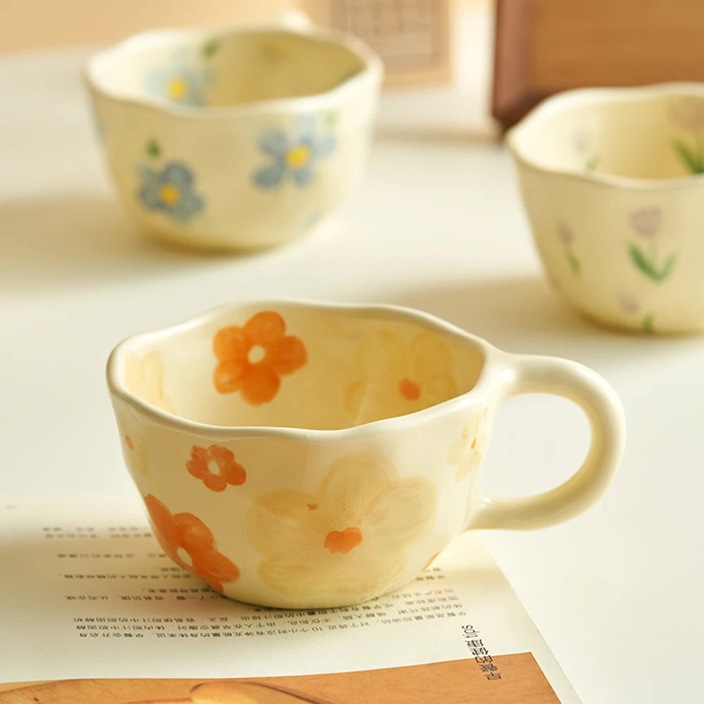 Handcrafted Ceramic Mugs | Unique Flower Coffee Cups