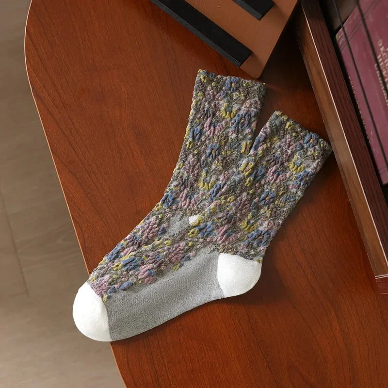 Women’s Vintage 3D Flower Embroidery Socks | Retro Chic Comfort