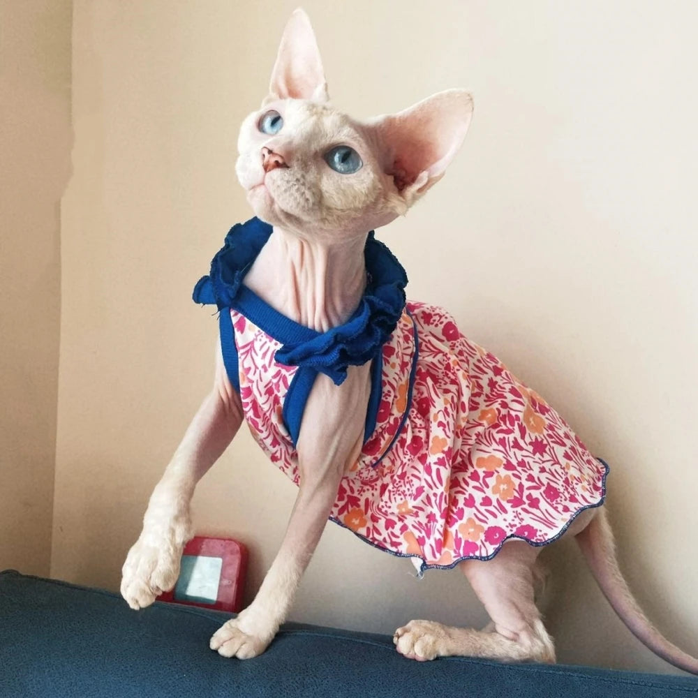 Soft Floral Dress for Sphynx Cats | Comfortable Spring Vest