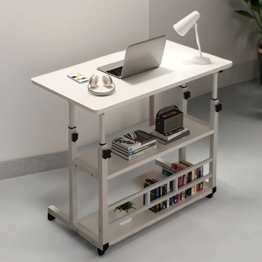 Height Adjustable Movable Office Desk with Storage Shelf