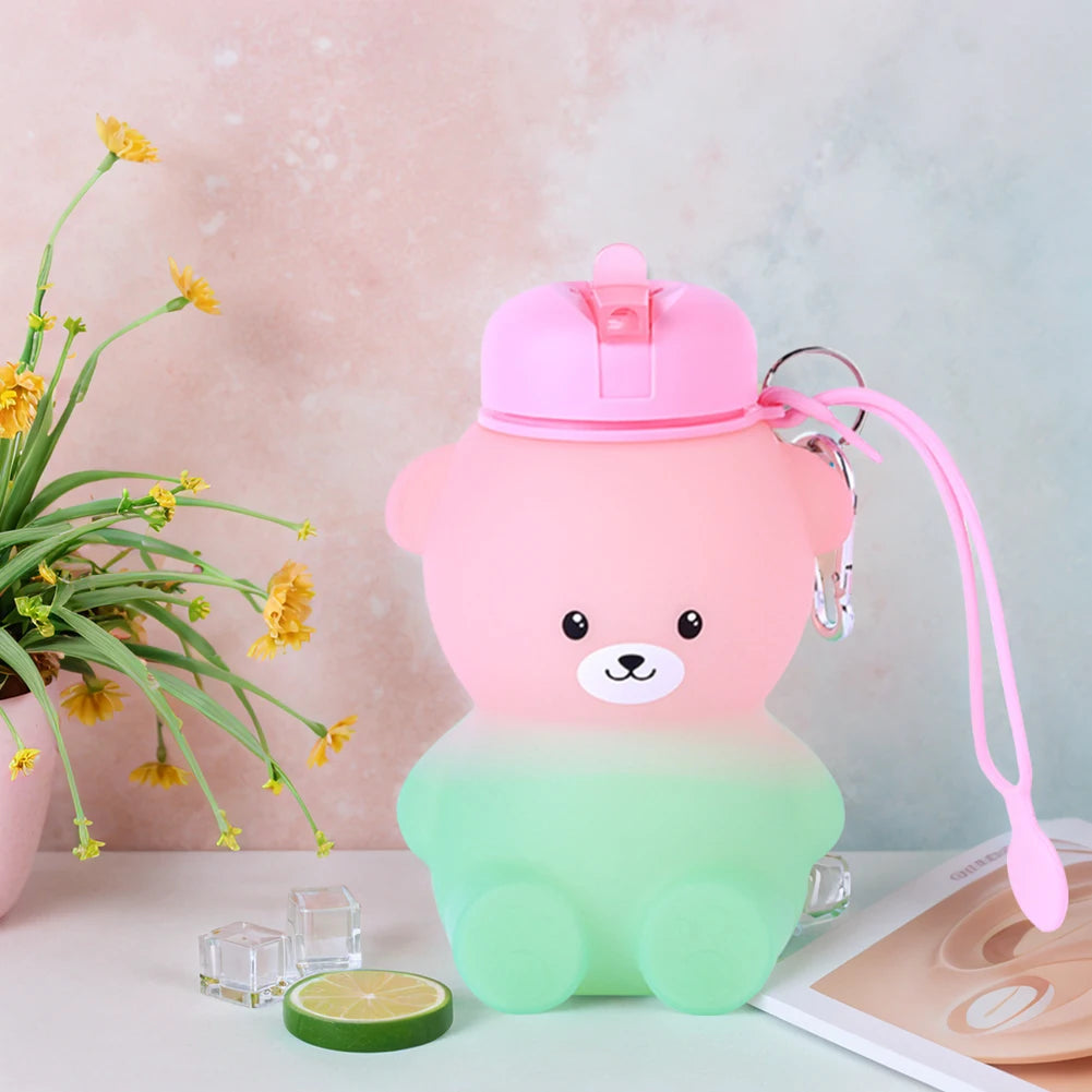 600ml Collapsible Water Bottle | Cute Bear Water Bottle for Sports
